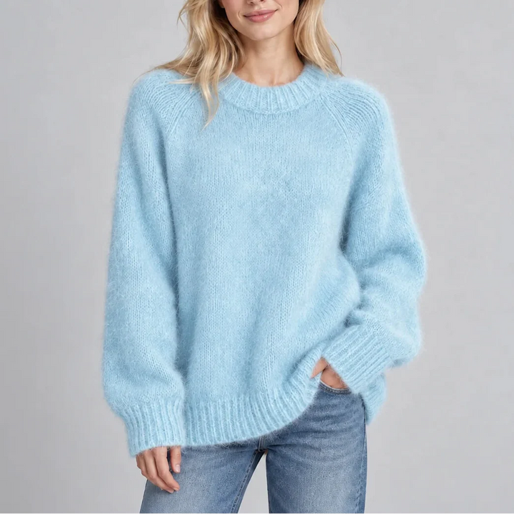 Arabella | Women's Fluffy Knit Jumper Crew Neck Relaxed Fit