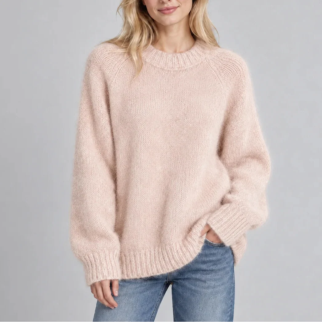 Arabella | Women's Fluffy Knit Jumper Crew Neck Relaxed Fit