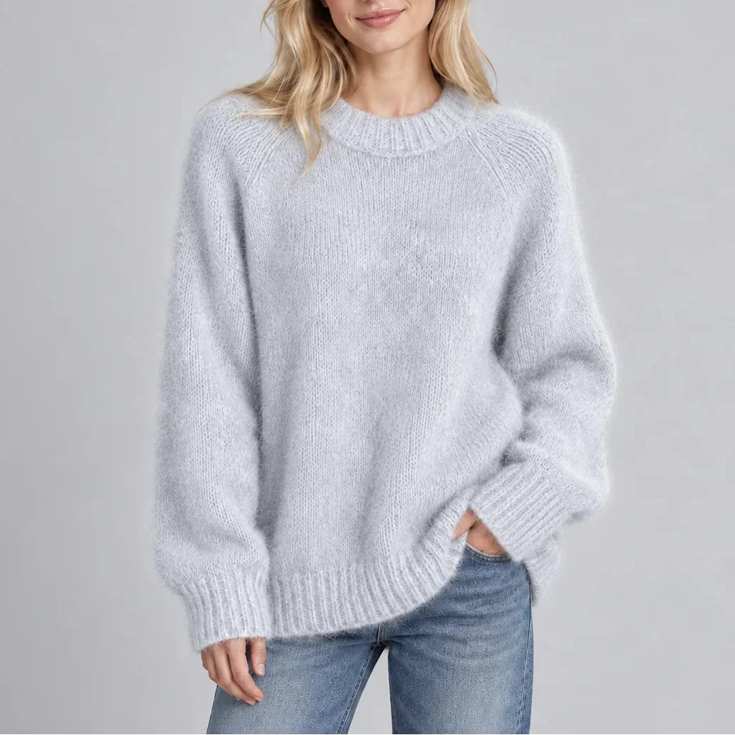 Arabella | Women's Fluffy Knit Jumper Crew Neck Relaxed Fit