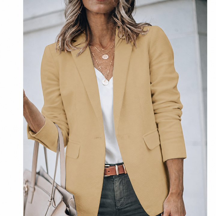 Adelinde | Women's Fitted Single-Button Blazer Lapel Collar Flap Pockets
