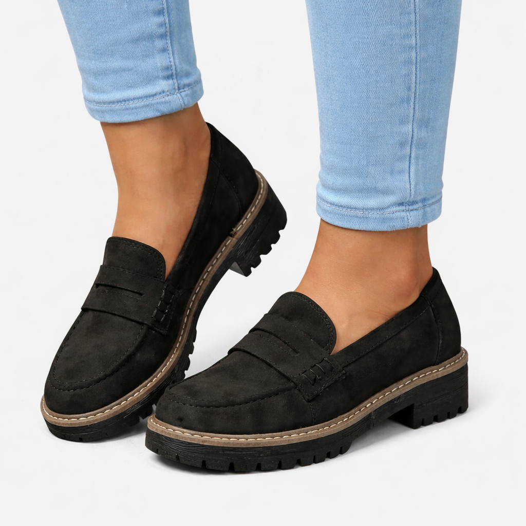 Annabelle | Women's Suede-Look Loafers Low Block Heel Slip-On