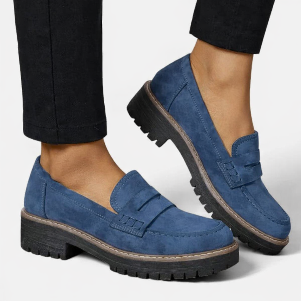 Annabelle | Women's Suede-Look Loafers Low Block Heel Slip-On