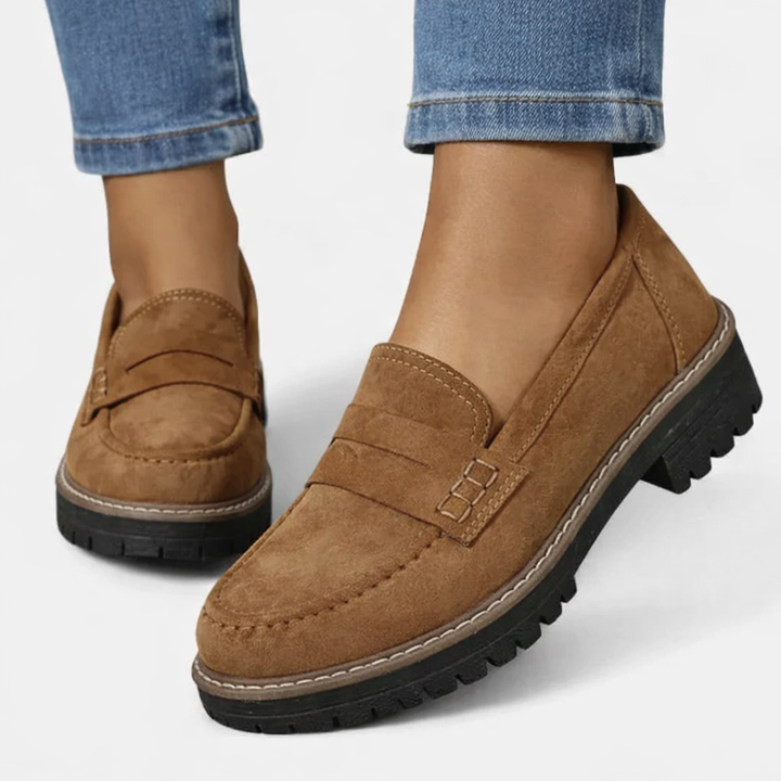Annabelle | Women's Suede-Look Loafers Low Block Heel Slip-On