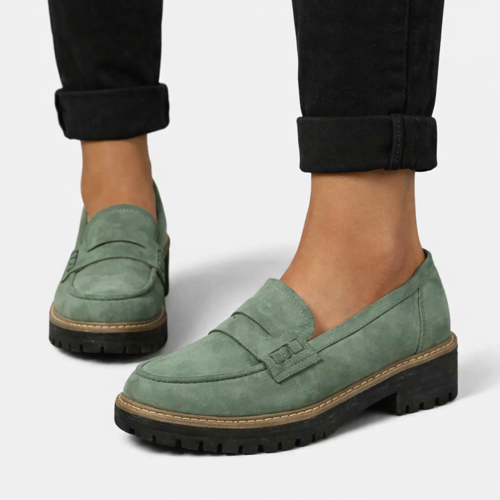 Annabelle | Women's Suede-Look Loafers Low Block Heel Slip-On