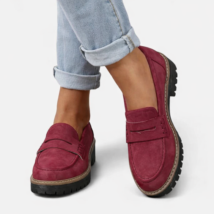 Annabelle | Women's Suede-Look Loafers Low Block Heel Slip-On
