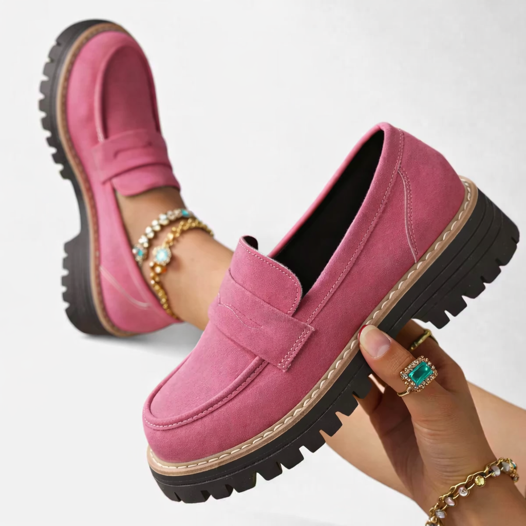 Annabelle | Women's Suede-Look Loafers Low Block Heel Slip-On