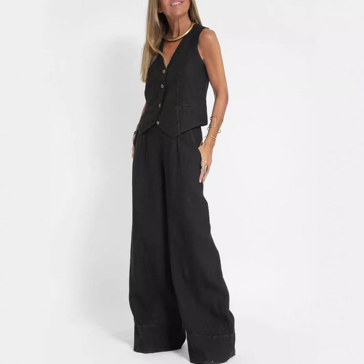 Elena | Elegant Linen Waistcoat Set with Wide Trousers