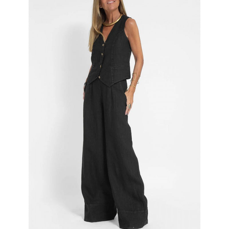 Elena | Elegant Linen Waistcoat Set with Wide Trousers
