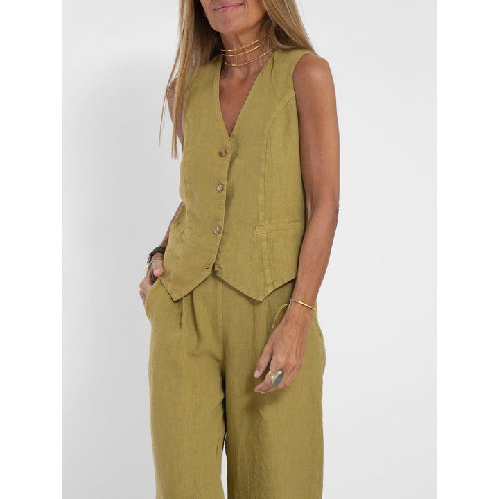 Elena | Elegant Linen Waistcoat Set with Wide Trousers