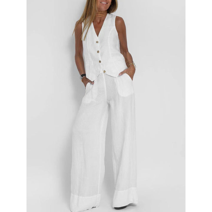 Elena | Elegant Linen Waistcoat Set with Wide Trousers
