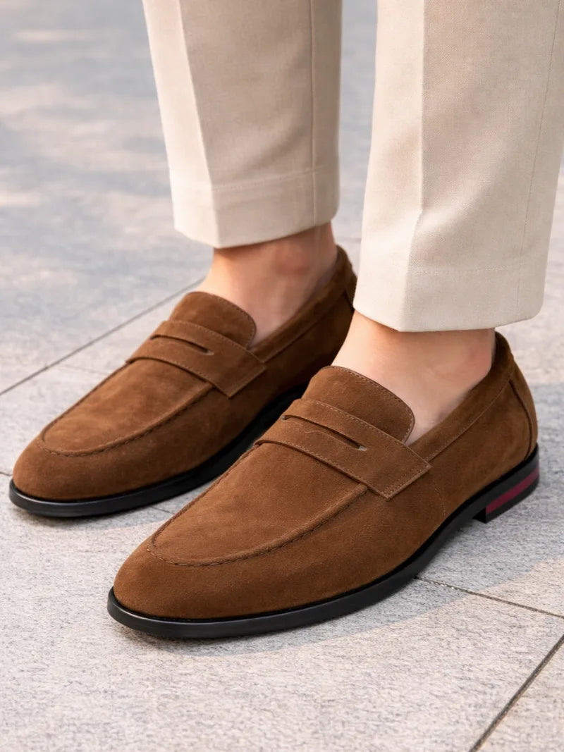 Oscar | Men's Suede-Look Moc Toe Loafers Slip-On Rubber Sole