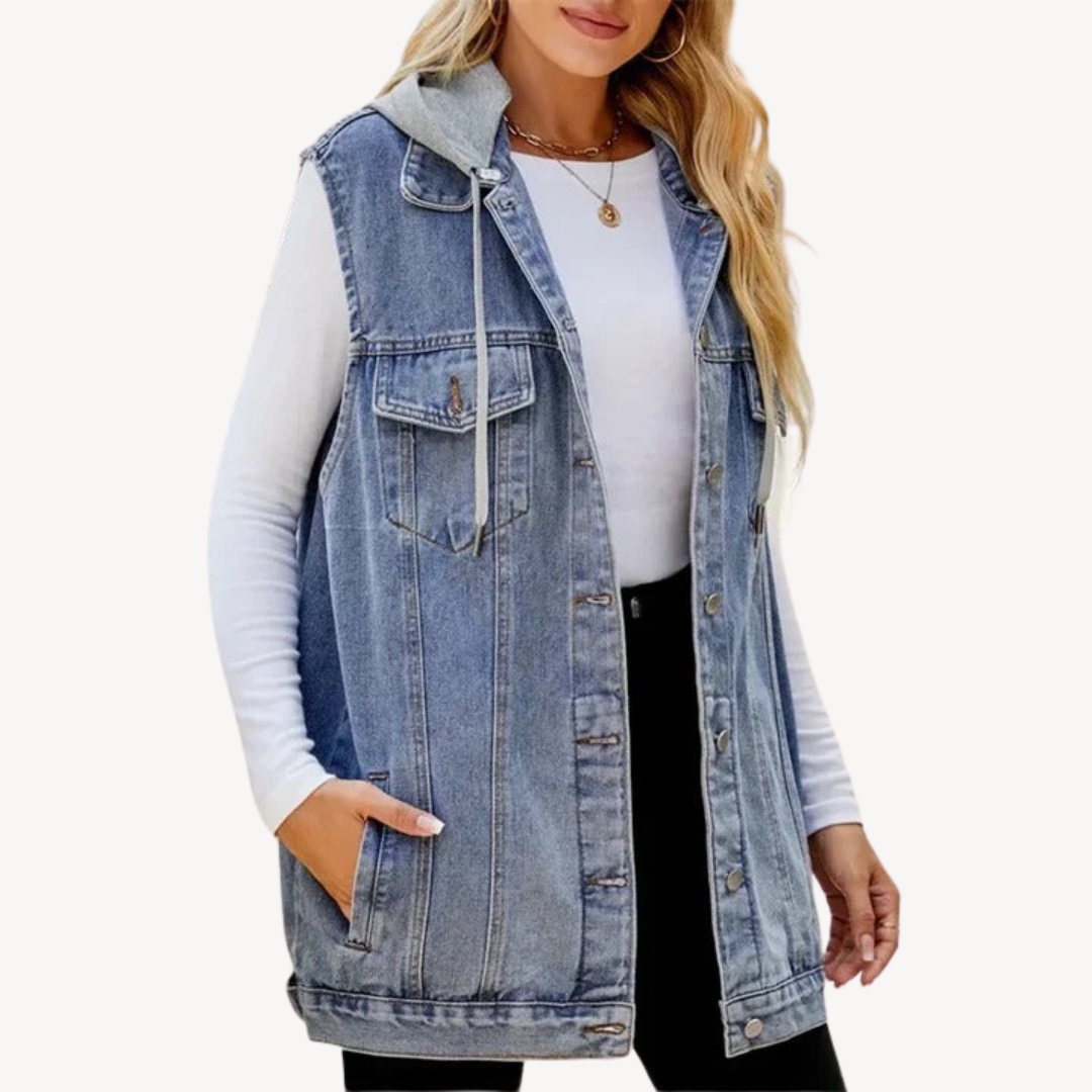 Sandra | Casual and stylish denim hoodie vest