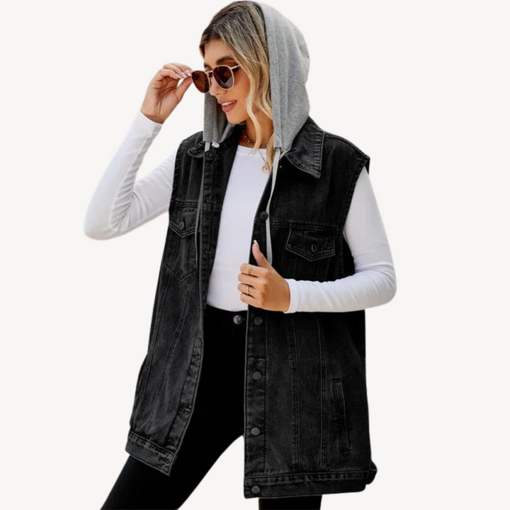 Sandra | Casual and stylish denim hoodie vest