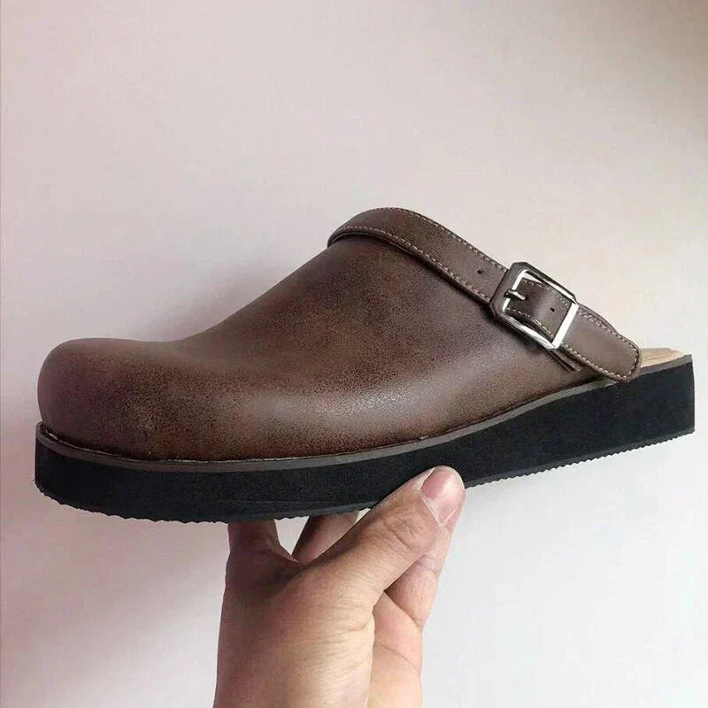 The Sienna Clogs - Leather Slip-On with Thick Sole