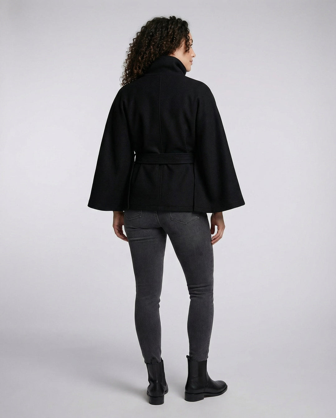 Julia | Women's Wrap Jacket High Stand Collar Tie Belt Batwing Sleeves