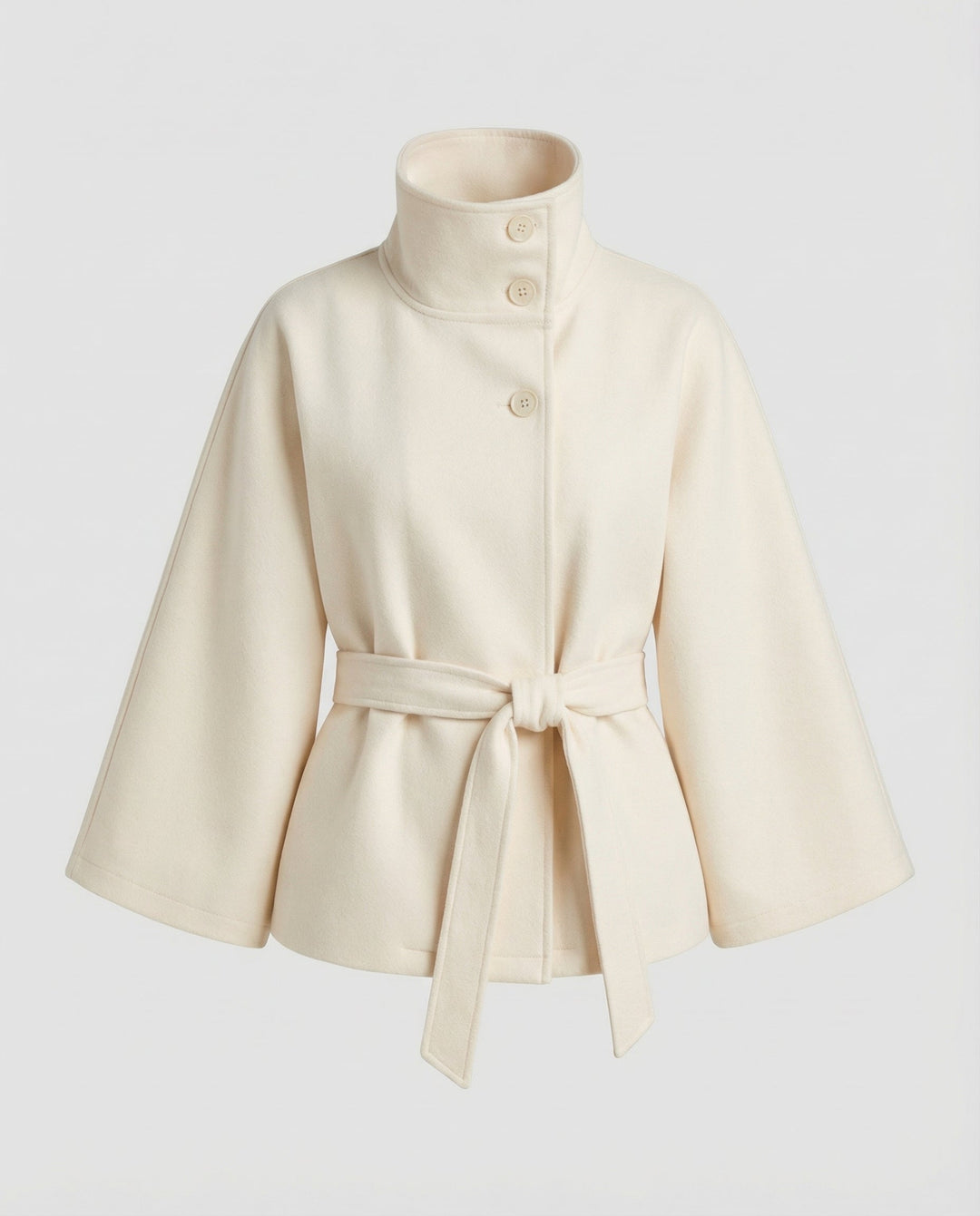 Julia | Women's Wrap Jacket High Stand Collar Tie Belt Batwing Sleeves