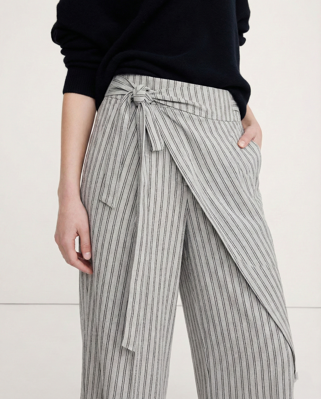 Marcelle High Waist Pinstripe Wrap Trousers