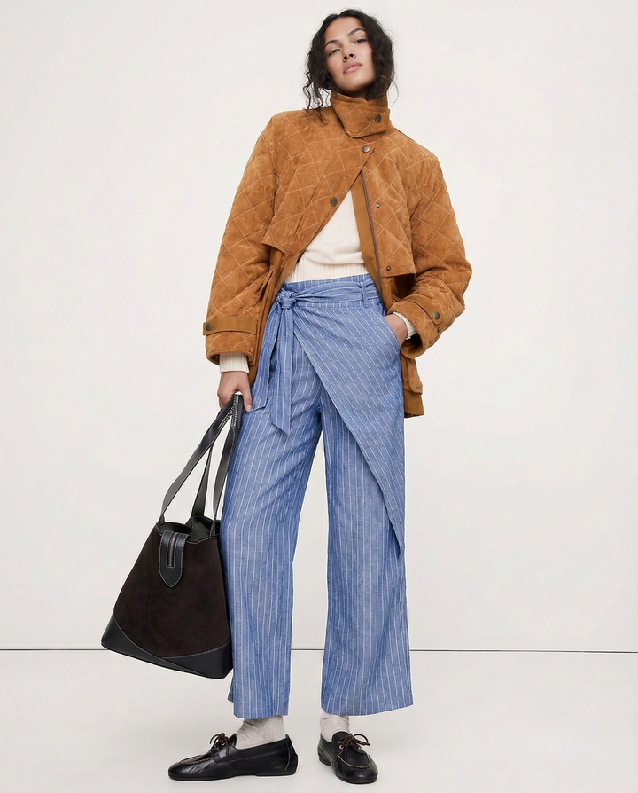 Marcelle High Waist Pinstripe Wrap Trousers