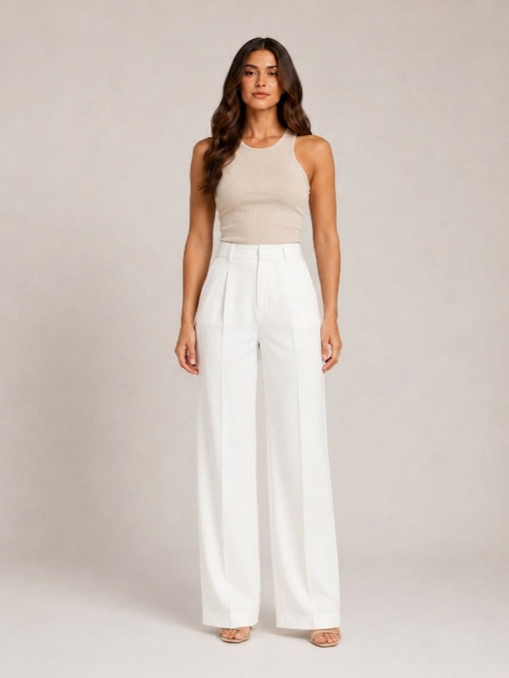 Ella | Women's High Waisted Palazzo Trousers Wide Leg Zip Fastening