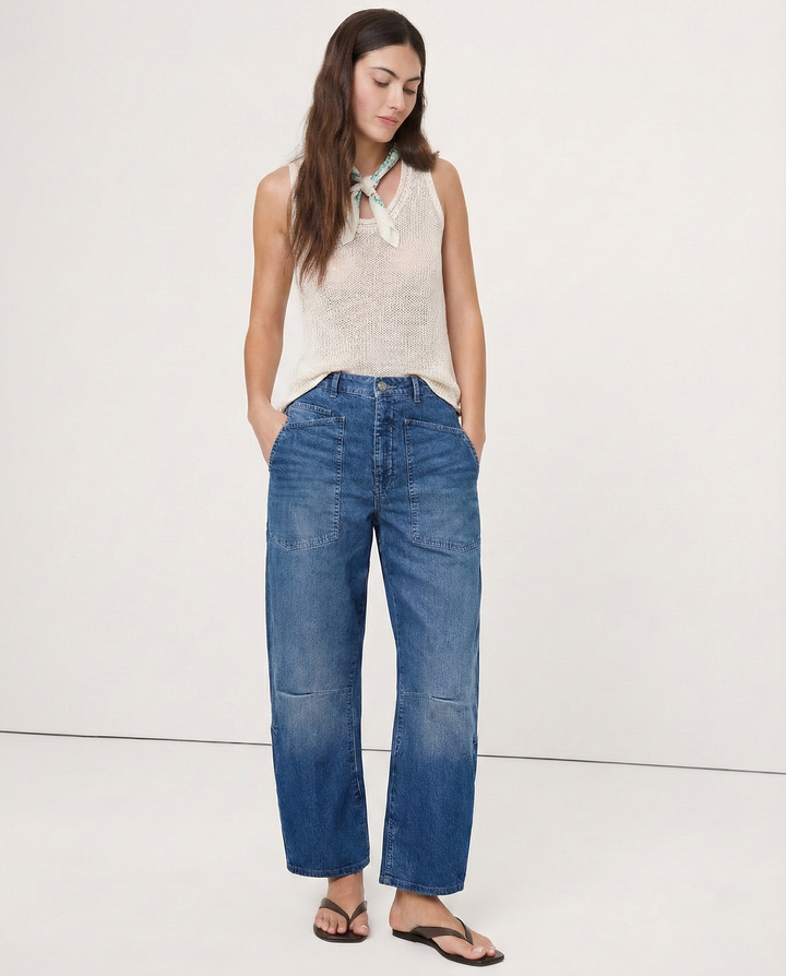 Vionne Structured Barrel Leg Jeans