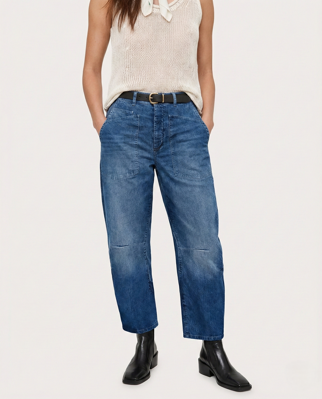 Vionne Structured Barrel Leg Jeans