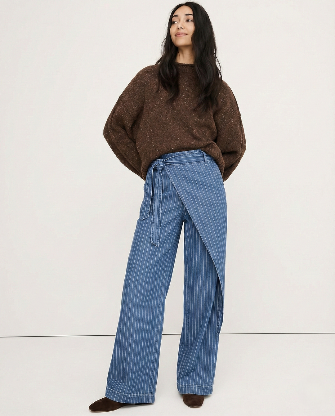 Marcelle High Waist Pinstripe Wrap Trousers