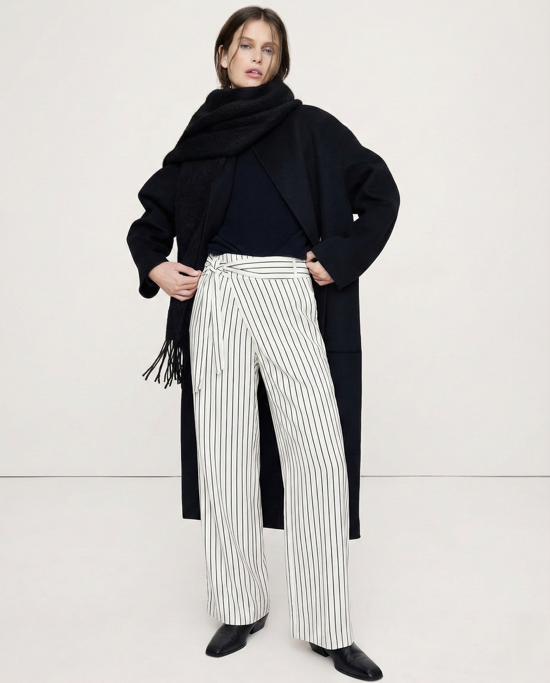 Marcelle High Waist Pinstripe Wrap Trousers