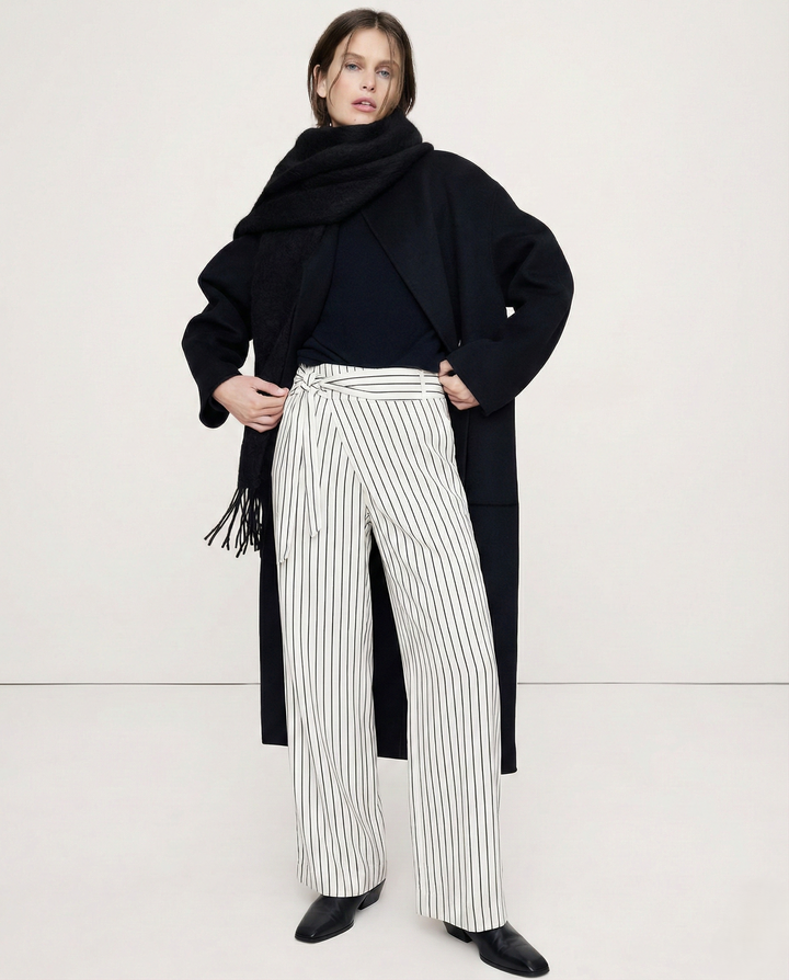 Marcelle High Waist Pinstripe Wrap Trousers