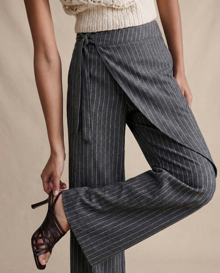 Marcelle High Waist Pinstripe Wrap Trousers