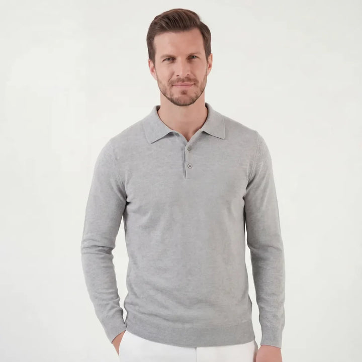 Clara | Women's Long Sleeve Knit Polo Shirt Slim Fit Ribbed Cuffs