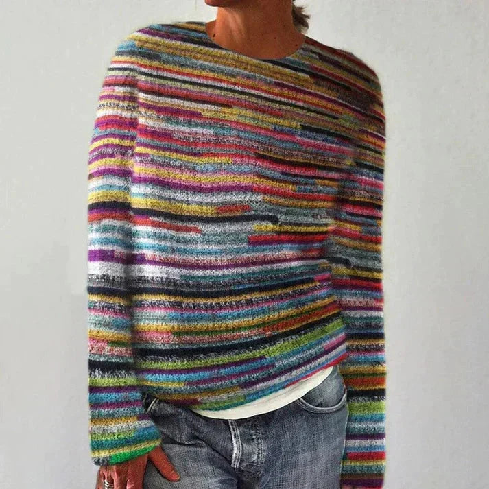 Edith | Women's Chunky Knit Striped Jumper Round Neck Relaxed Fit