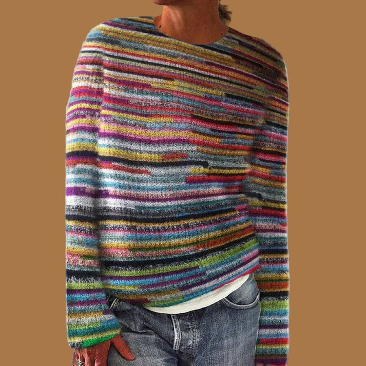 Edith | Women's Chunky Knit Striped Jumper Round Neck Relaxed Fit