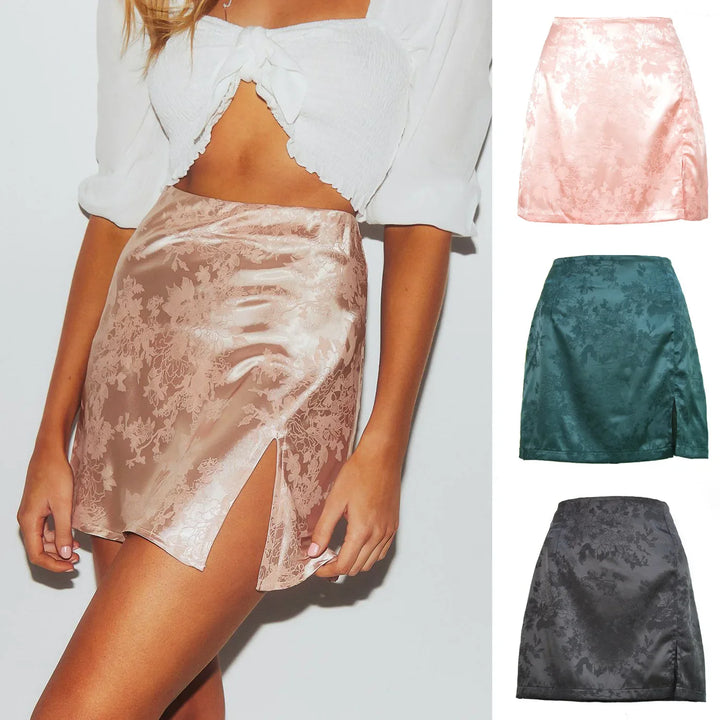 Seraphine Satin Side Slit Mini Skirt
