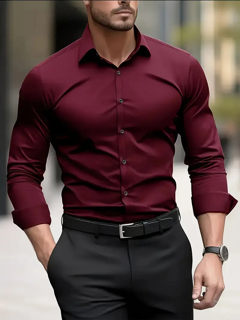 Leo | Men's Long Sleeve Easy-Iron Shirt Breathable Classic Collar