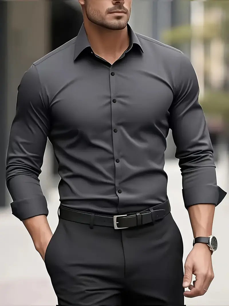 Leo | Men's Long Sleeve Easy-Iron Shirt Breathable Classic Collar