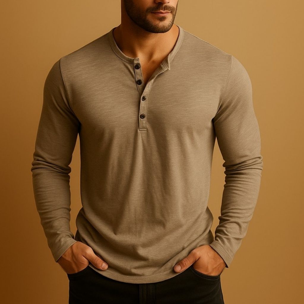 Rory | Men's Slim-Fit Long Sleeve Henley Shirt with Button Neck