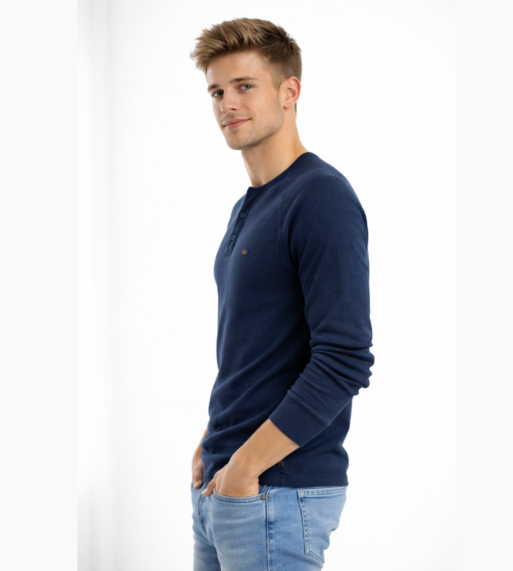 Hector | Men's Long Sleeve Henley Shirt Button Neck Casual Top