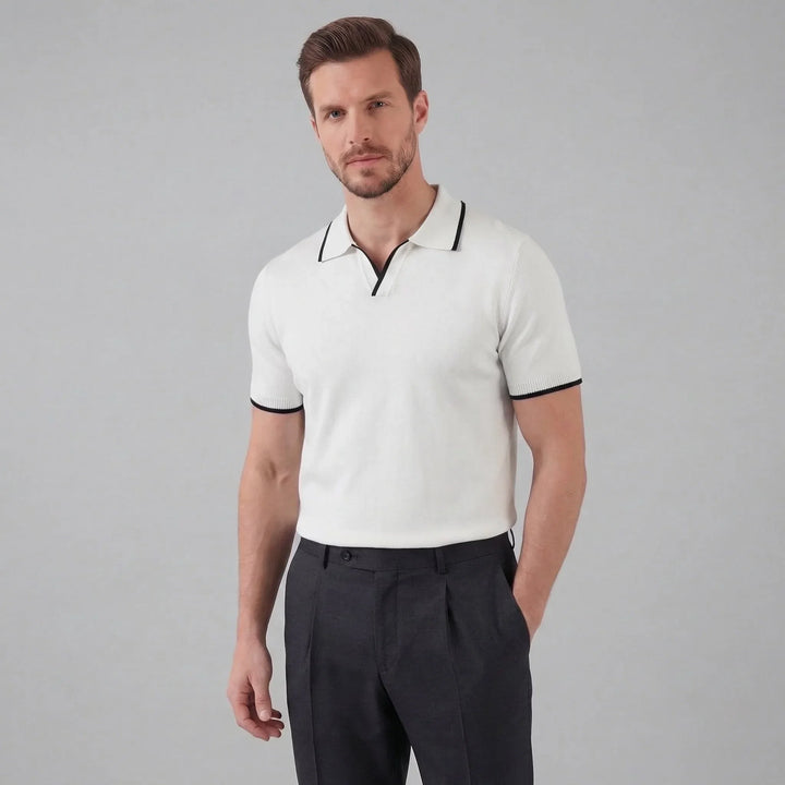 Evelyn | Women's V-Neck Polo Shirt Short Sleeve Contrast Trim Regular Fit
