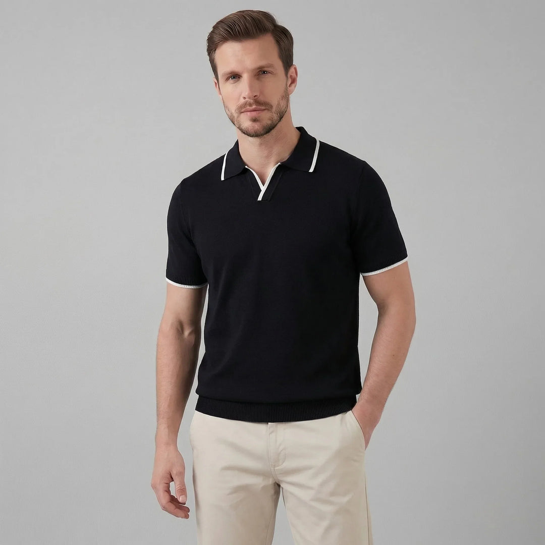 Evelyn | Women's V-Neck Polo Shirt Short Sleeve Contrast Trim Regular Fit
