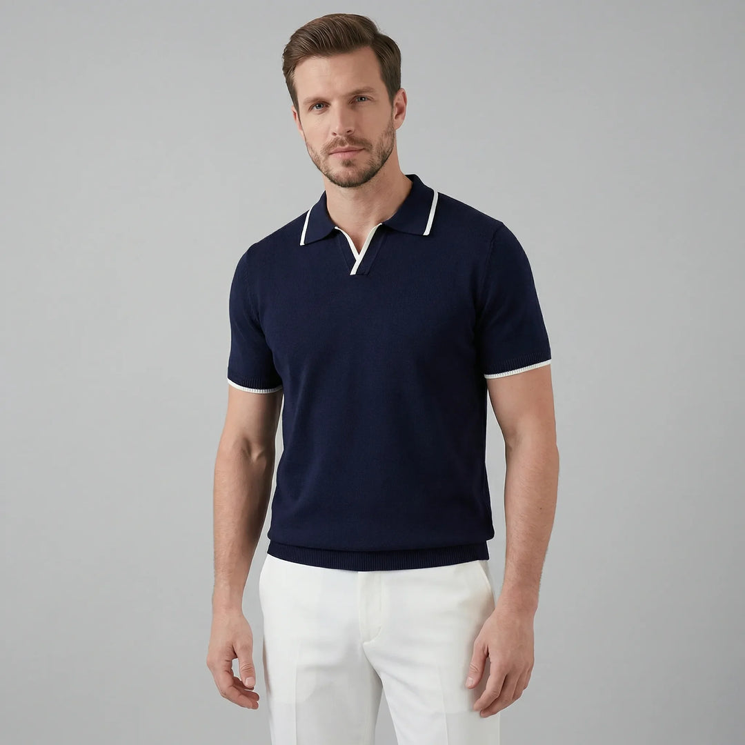 Evelyn | Women's V-Neck Polo Shirt Short Sleeve Contrast Trim Regular Fit