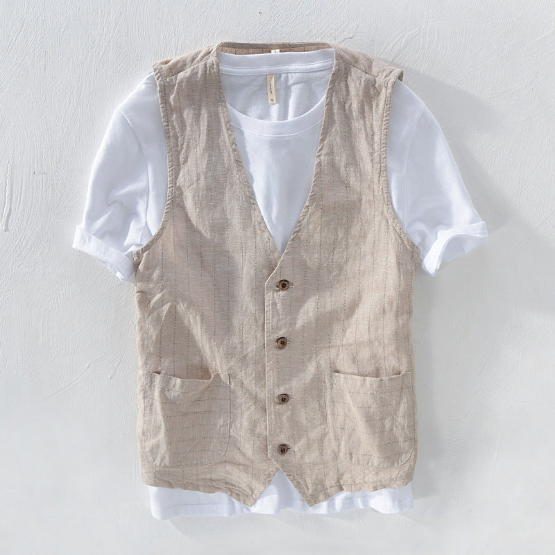 Felix | Elegant Men's Waistcoat with Striped Linen Look