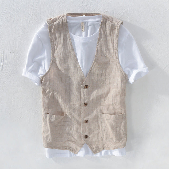 Felix | Elegant Men's Waistcoat with Striped Linen Look