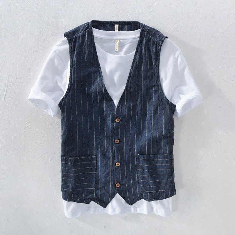 Felix | Elegant Men's Waistcoat with Striped Linen Look