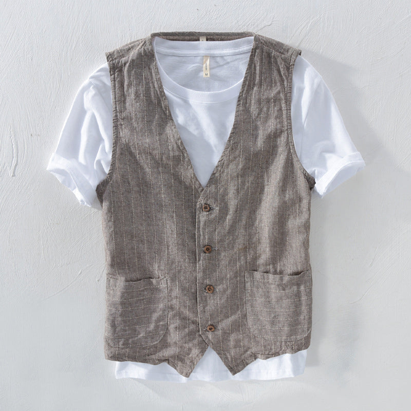 Felix | Elegant Men's Waistcoat with Striped Linen Look