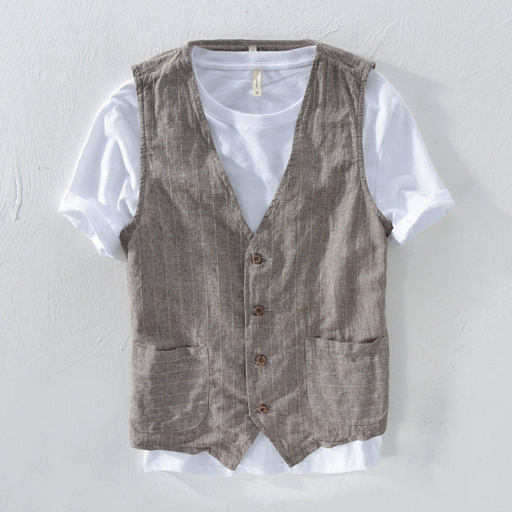 Felix | Elegant Men's Waistcoat with Striped Linen Look