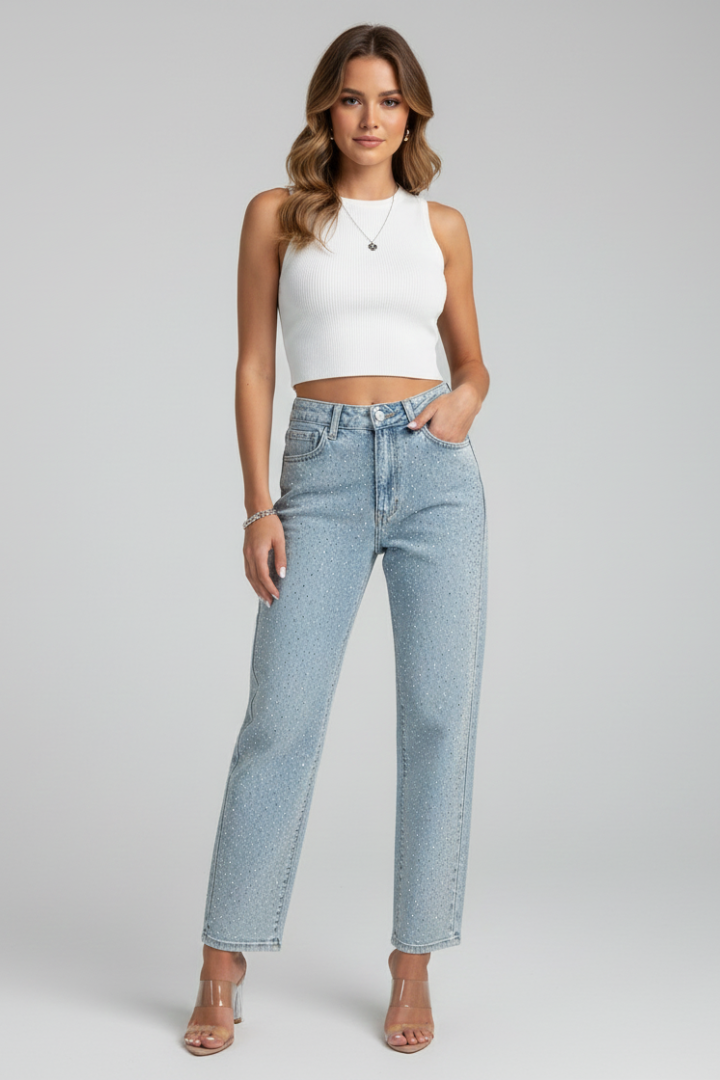 Kate High-Waist Shimmer Straight-Leg Jeans