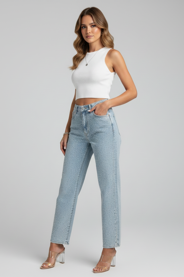 Kate High-Waist Shimmer Straight-Leg Jeans