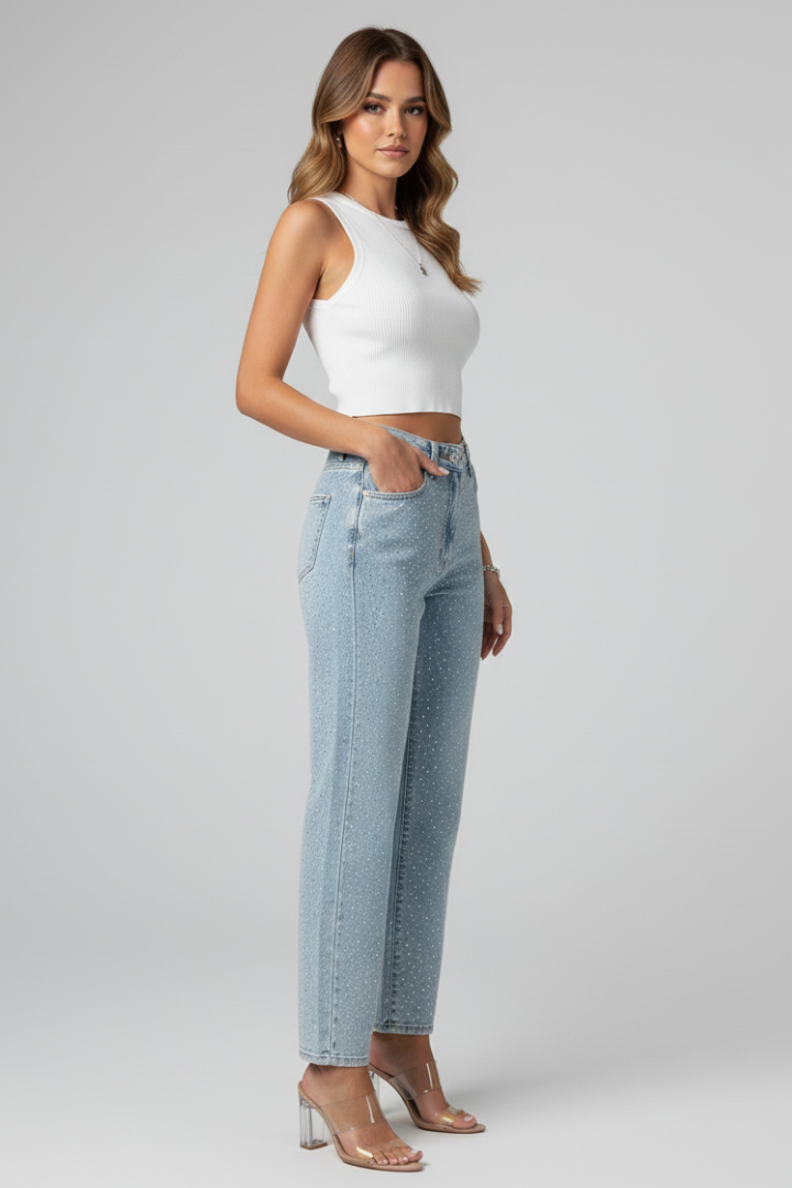 Kate High-Waist Shimmer Straight-Leg Jeans