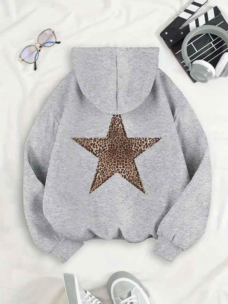 Bonnie | Women's Oversized Hoodie Leopard Star Back Motif Drop Shoulder
