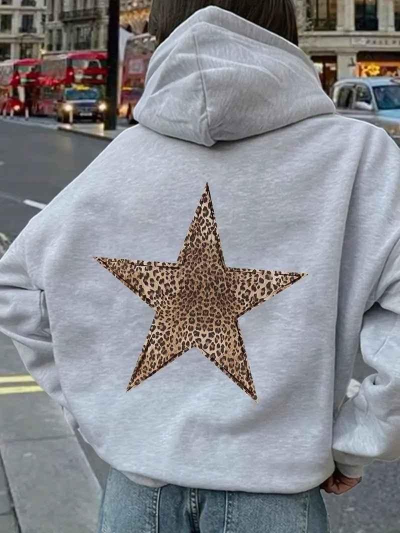 Bonnie | Women's Oversized Hoodie Leopard Star Back Motif Drop Shoulder